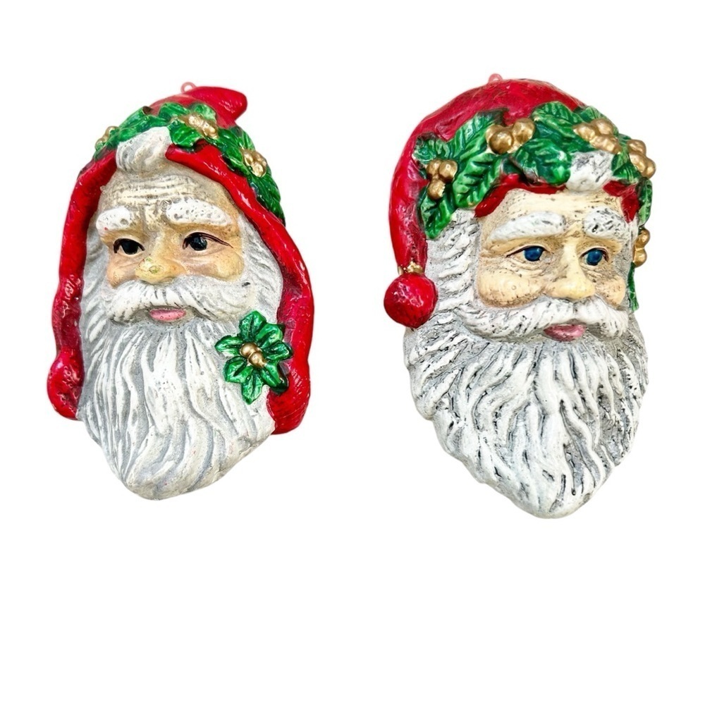 Vintage Christmas Santa Claus Ornaments, Two Plastic St. Nicholas Ornaments